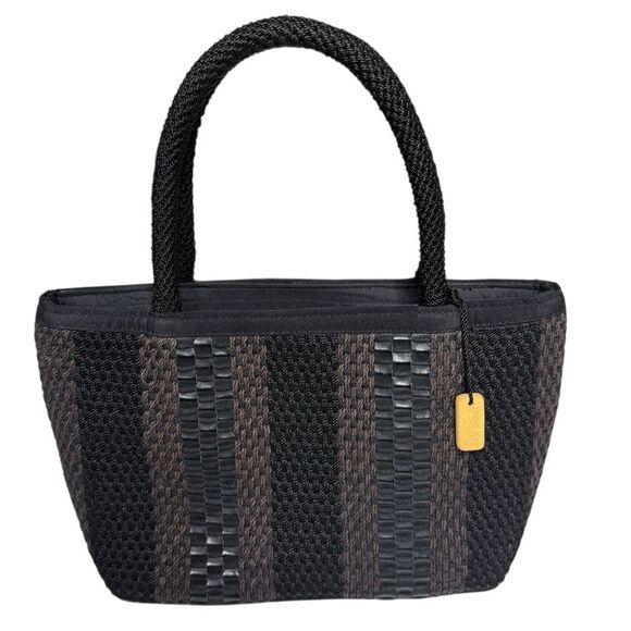 Vintage The Sak Elliott Lucca Small Double Handle Woven Bag Black Brown Like New - Picture 1 of 13